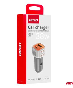 Cargador de coche USB-A + USB-C 38W 12/24V AMiO-03883