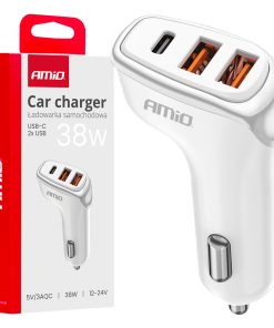 Cargador de coche 2x USB-A + USB-C 38W 12/24V AMiO-03886