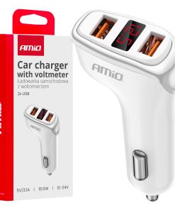 Cargador de coche 2x USB-A + Chequeador de acumulador 3.1A 12/24V AMiO-03887