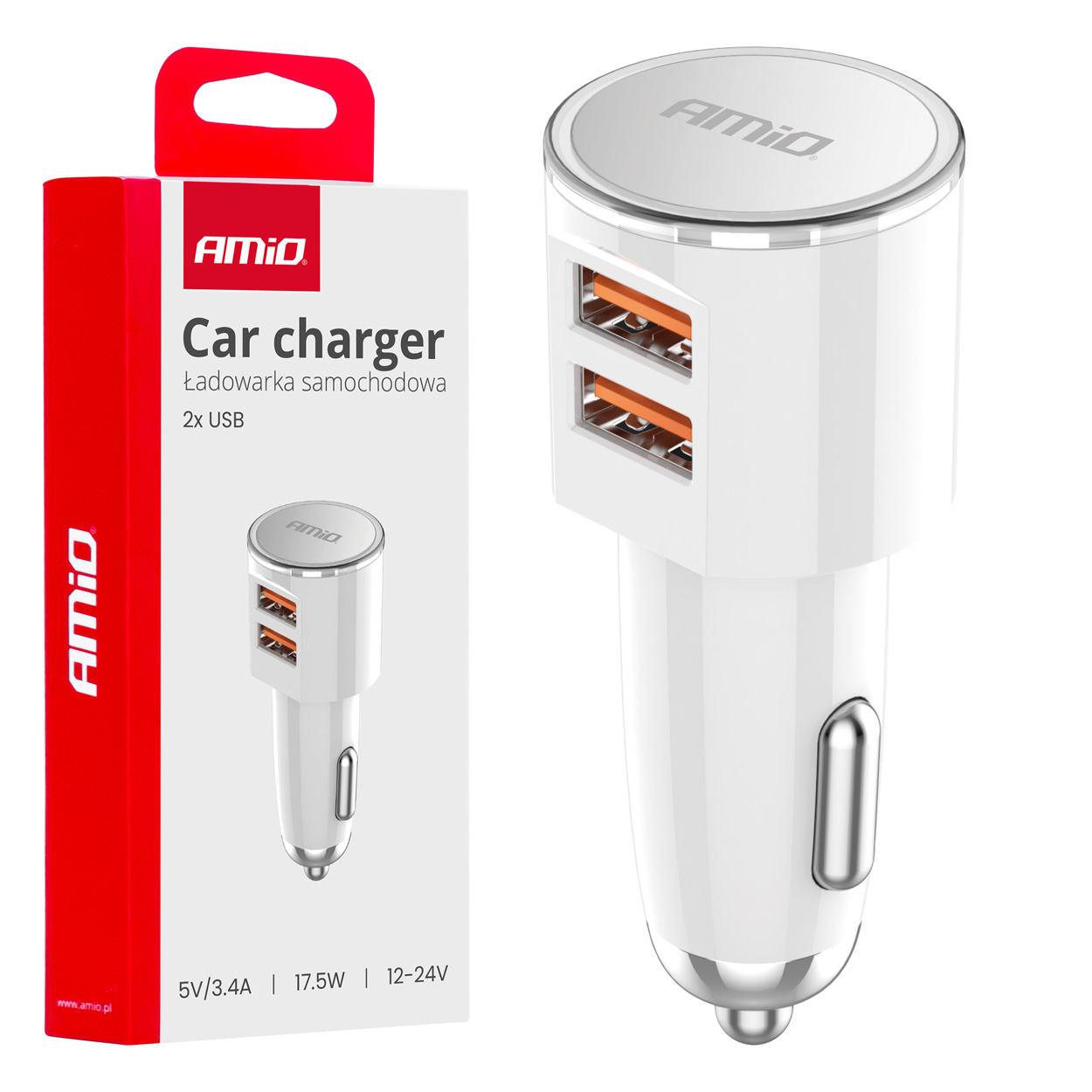 Cargador de coche 2x USB-A 3.4A 12/24V AMiO-03888 1 Cargador de coche 2x USB-A 3.4A 12/24V AMiO-03888