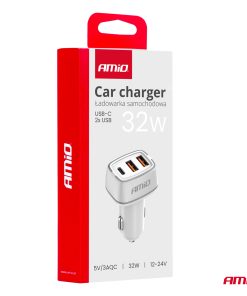 Cargador de coche 2x USB-A + USB-C 32W 12/24V AMiO-03890