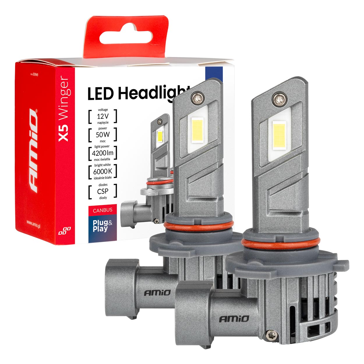 Kit LED X5-series WINGER HB3 6000K max 50W AMIO-03948 1 Kit LED X5-series WINGER HB3 6000K max 50W AMIO-03948