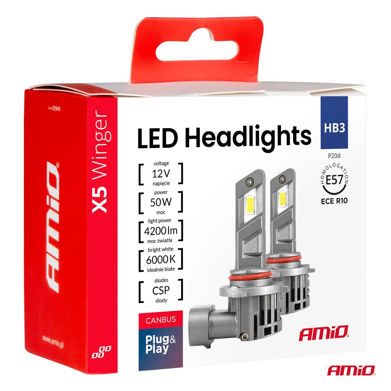 Kit LED X5-series WINGER HB3 6000K max 50W AMIO-03948 6 Kit LED X5-series WINGER HB3 6000K max 50W AMIO-03948