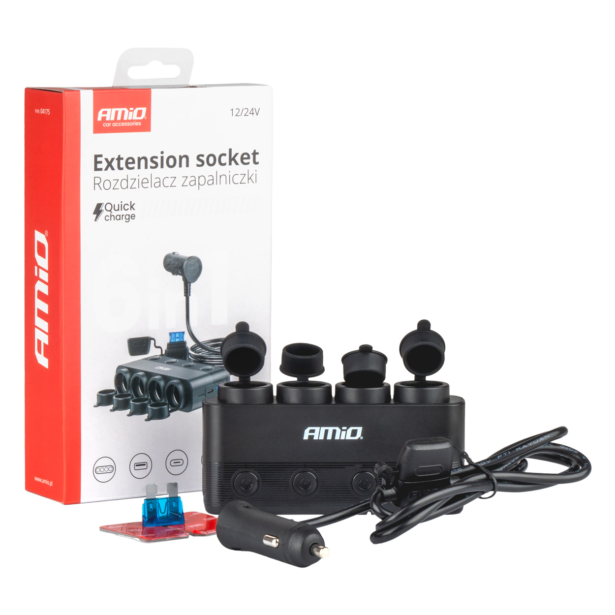 Toma de extensión cuádruple PD30W QC3.0 12/24V máx. 216W AMIO-04175 5 Toma de extensión cuádruple PD30W QC3.0 12/24V máx. 216W AMIO-04175