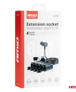 Toma de extensión cuádruple PD30W QC3.0 12/24V máx. 216W AMIO-04175