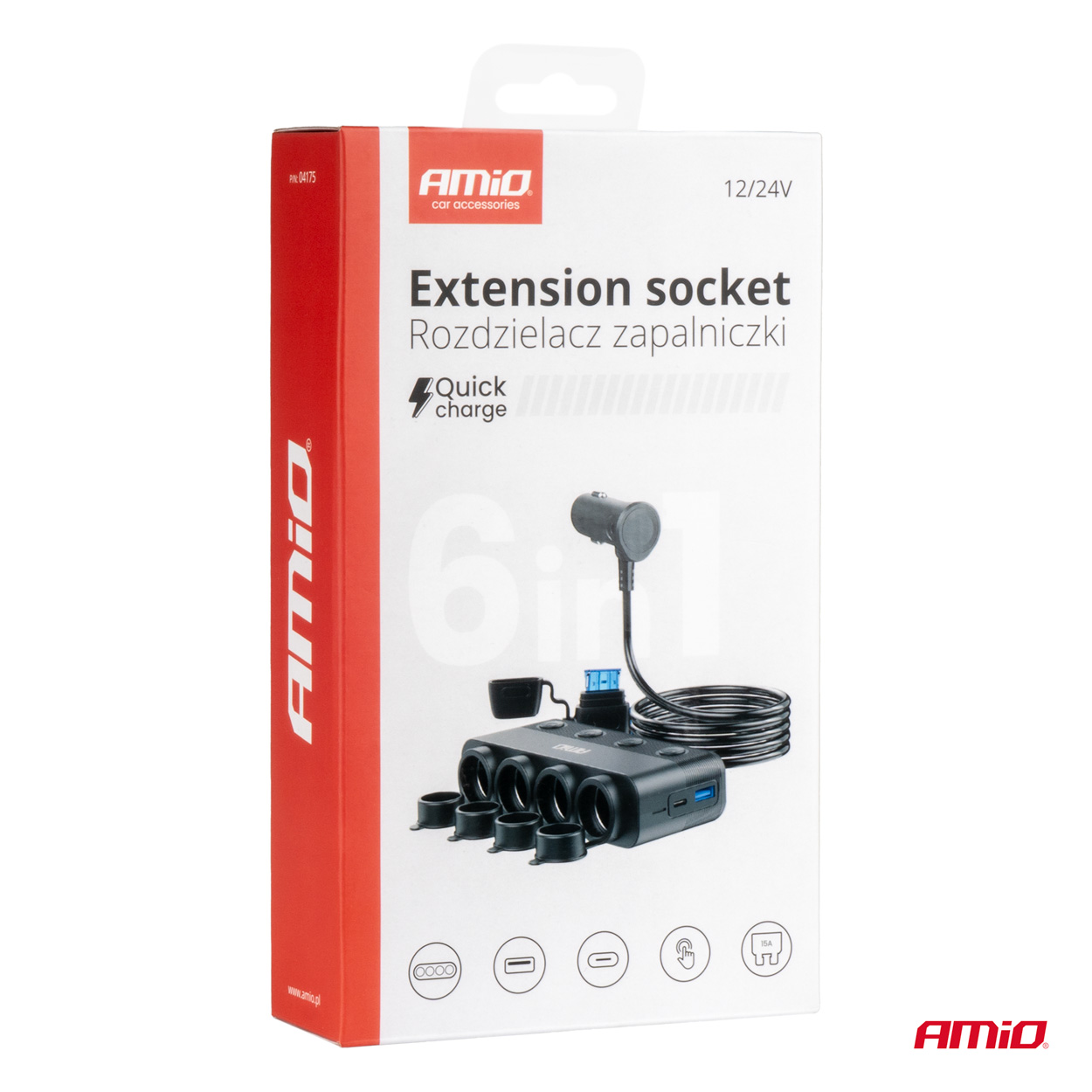 Toma de extensión cuádruple PD30W QC3.0 12/24V máx. 216W AMIO-04175 1 Toma de extensión cuádruple PD30W QC3.0 12/24V máx. 216W AMIO-04175