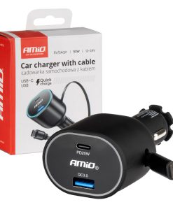 Cargador Rápido para Coche 3.0 con Cable Retráctil C 30W PD20W AMIO-04176