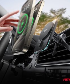Cargador de USB coche inalámbrico magnético rápido Qi2 15W para salpicadero de ventilación AMIO-04180