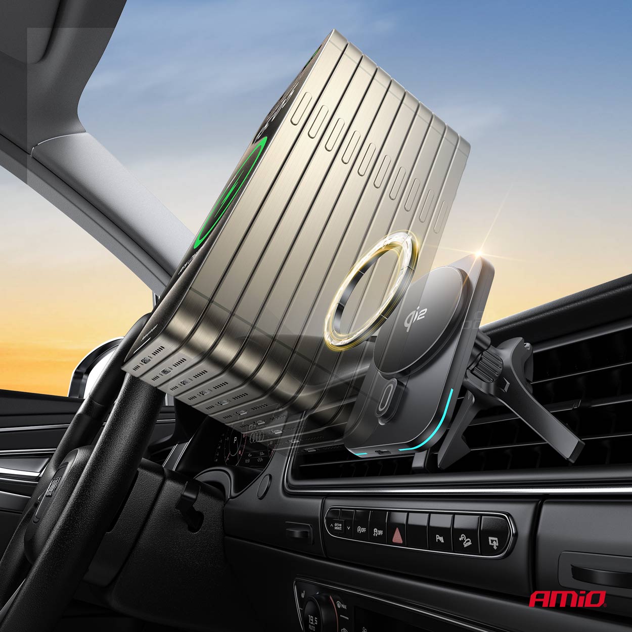 Cargador de USB coche inalámbrico magnético rápido Qi2 15W para salpicadero de ventilación AMIO-04180 6 Cargador de USB coche inalámbrico magnético rápido Qi2 15W para salpicadero de ventilación AMIO-04180