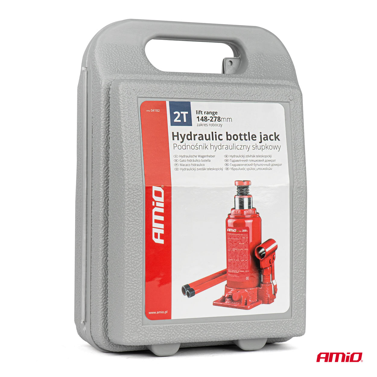 Gato hidraulico de botella 2T caja PVC AMIO-04182 7 Gato hidraulico de botella 2T caja PVC AMIO-04182