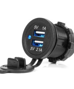 Cargador de Móvil Estanco con Indicador LED AZUL 3.1A 2xUSB 12/24V AMIO-04216