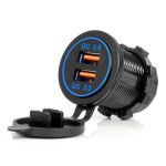 Cargador de teléfono resistente al agua con retroiluminación LED AZUL 2xUSB QC3.0 12/24V AMIO-04218