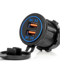 Cargador de teléfono resistente al agua con retroiluminación LED AZUL 2xUSB QC3.0 12/24V AMIO-04218