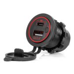 Cargador de teléfono resistente al agua con retroiluminación LED ROJA 2xUSB QC3.0 12/24V AMIO-04221