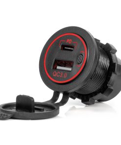 Cargador de teléfono resistente al agua con retroiluminación LED ROJA 2xUSB QC3.0 12/24V AMIO-04221