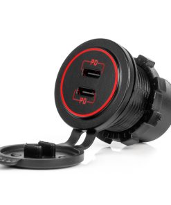 Cargador de teléfono resistente al agua con retroiluminación LED ROJA 2xUSB C 12/24V AMIO-04223