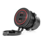 Cargador de teléfono resistente al agua con interruptor retroiluminación LED ROJA 2xUSB C 12/24V AMIO-04224