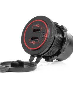 Cargador de teléfono resistente al agua con interruptor retroiluminación LED ROJA 2xUSB C 12/24V AMIO-04224