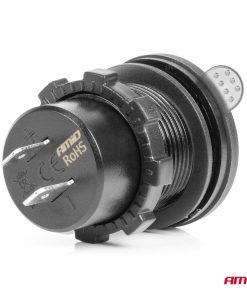 Cargador de teléfono resistente al agua con interruptor Indicador LED ROJO Voltímetro digital 2xUSB C 12/24V AMIO-04226