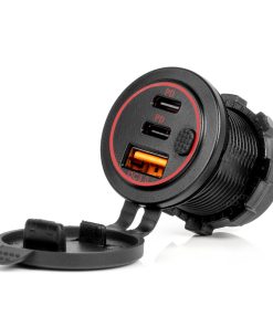 Cargador de teléfono resistente al agua con interruptor retroiluminación LED ROJA USB + 2xUSB C QC3.0 12/24V AMIO-04227