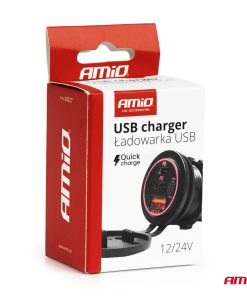 Cargador de teléfono resistente al agua con interruptor retroiluminación LED ROJA USB + 2xUSB C QC3.0 12/24V AMIO-04227