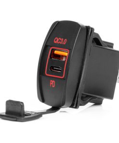 Cargador de teléfono impermeable en forma de barco con retroiluminación LED ROJA 2xUSB 12/24V AMIO-04229