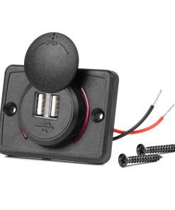 Cargador de teléfono impermeable de forma cuadrada con retroiluminación LED ROJA 2xUSB 12/24V AMIO-04230