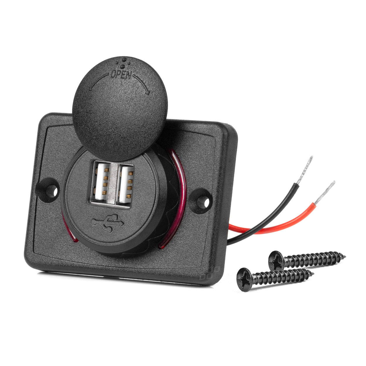 Cargador de teléfono impermeable de forma cuadrada con retroiluminación LED ROJA 2xUSB 12/24V AMIO-04230 1 Cargador de teléfono impermeable de forma cuadrada con retroiluminación LED ROJA 2xUSB 12/24V AMIO-04230