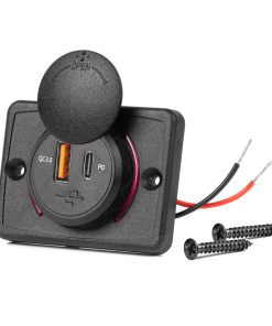 Cargador de teléfono impermeable de forma cuadrada con retroiluminación LED ROJA USB + USB C QC3.0 12/24V