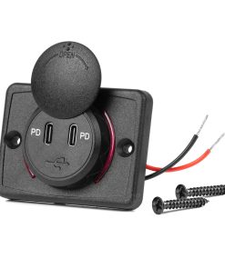 Cargador de teléfono impermeable de forma cuadrada con retroiluminación LED ROJA 2xUSB C 12/24V AMIO-04232