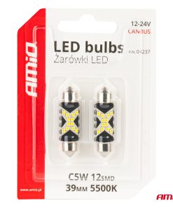 Bombillas LED CANBUS 12SMD Festoon C5W 2016 39mm White 12/24V AMIO-04237