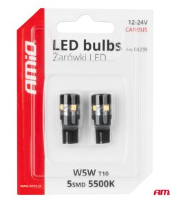 Bombillas LED CANBUS T10 W5W 5SMD 3030 Blanco 12V 24V AMIO-04239
