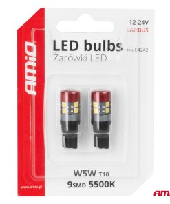 Bombillas LED CANBUS T10 W5W 9 SMD 3030 Blanca 12V 24V AMIO-04242 9 Bombillas LED CANBUS T10 W5W 9 SMD 3030 Blanca 12V 24V AMIO-04242