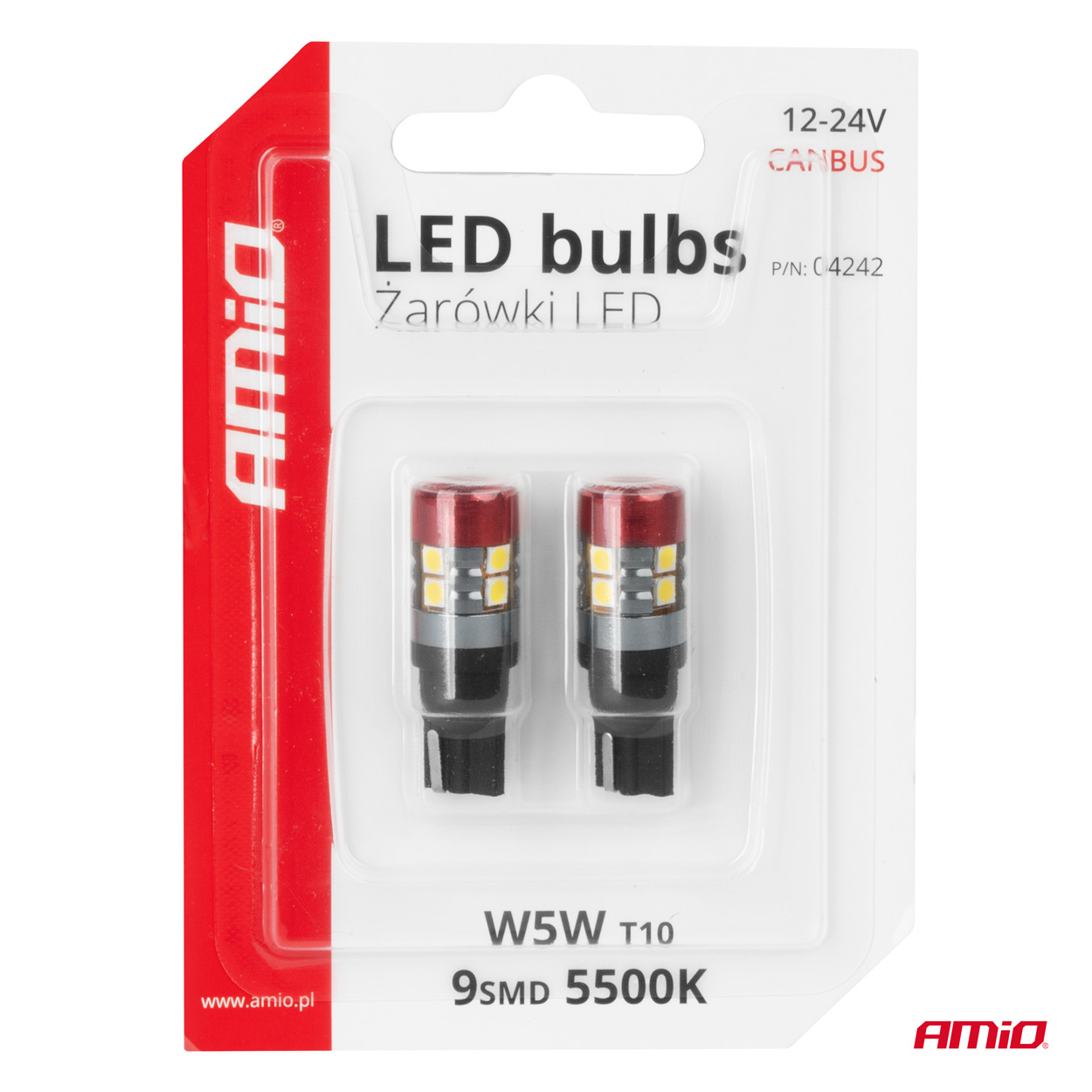 Bombillas LED CANBUS T10 W5W 9 SMD 3030 Blanca 12V 24V AMIO-04242 5 Bombillas LED CANBUS T10 W5W 9 SMD 3030 Blanca 12V 24V AMIO-04242