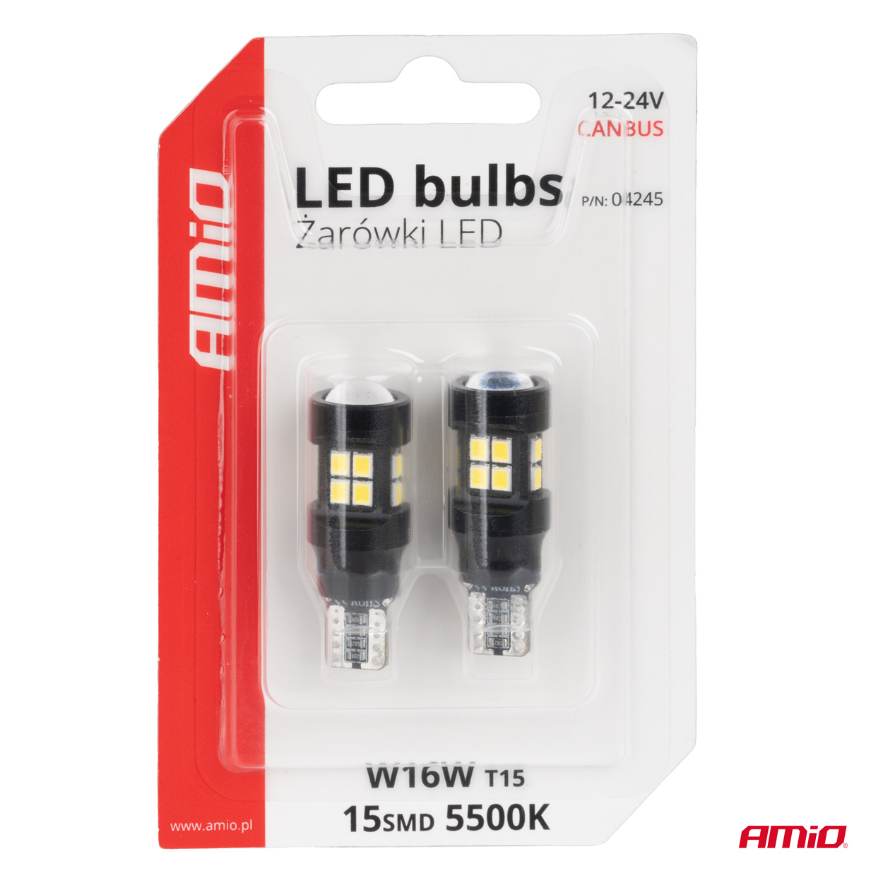 Bombillas LED CANBUS T15 W16W 15SMD 2835 Blanco 12V 24V AMIO-04245 5 Bombillas LED CANBUS T15 W16W 15SMD 2835 Blanco 12V 24V AMIO-04245