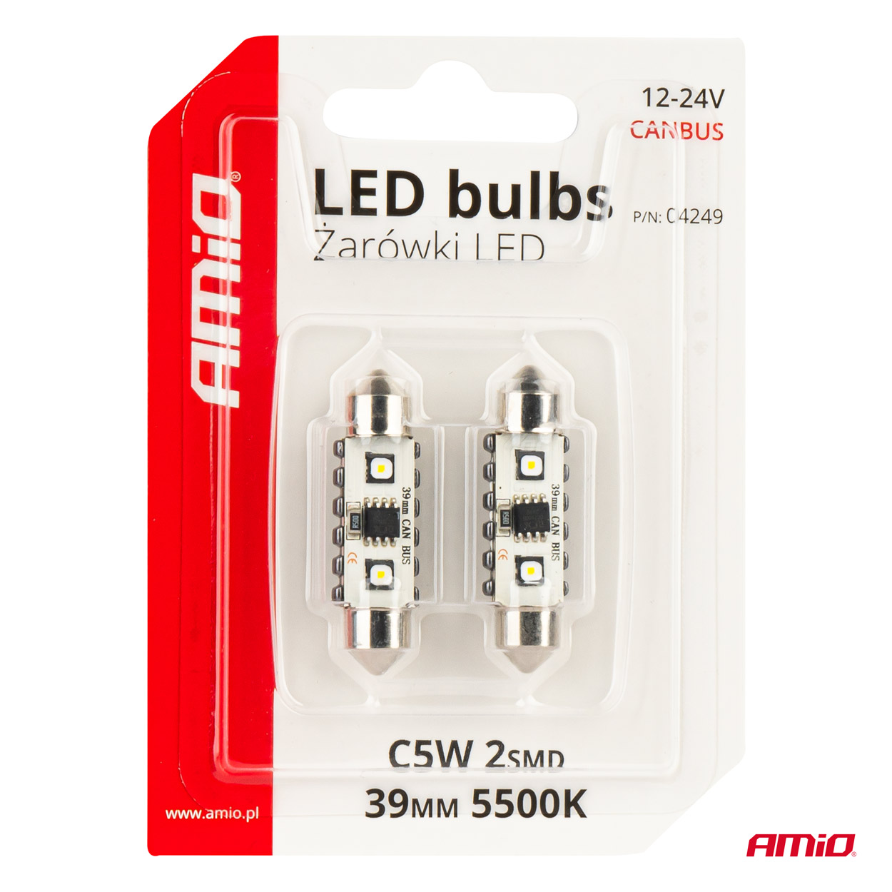 Bombillas LED CANBUS 12SMD Festoon C5W 3838 39mm White 12/24V AMIO-04249 5 Bombillas LED CANBUS 12SMD Festoon C5W 3838 39mm White 12/24V AMIO-04249
