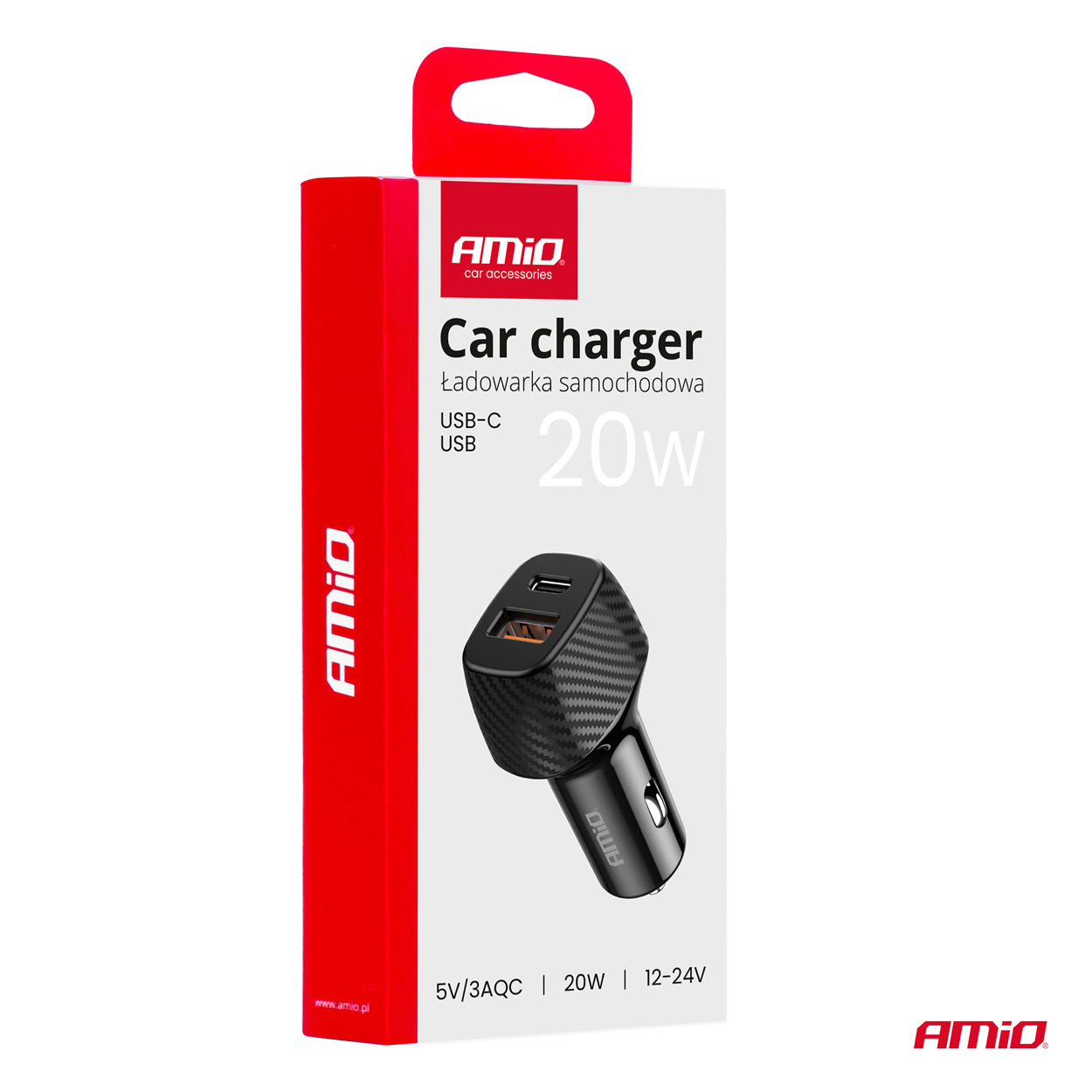 Cargador de coche QC+PD 20W USB-A + USB-C AMIO-04282 3 Cargador de coche QC+PD 20W USB-A + USB-C AMIO-04282