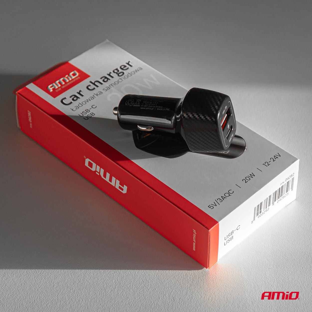 Cargador de coche QC+PD 20W USB-A + USB-C AMIO-04282 5 Cargador de coche QC+PD 20W USB-A + USB-C AMIO-04282