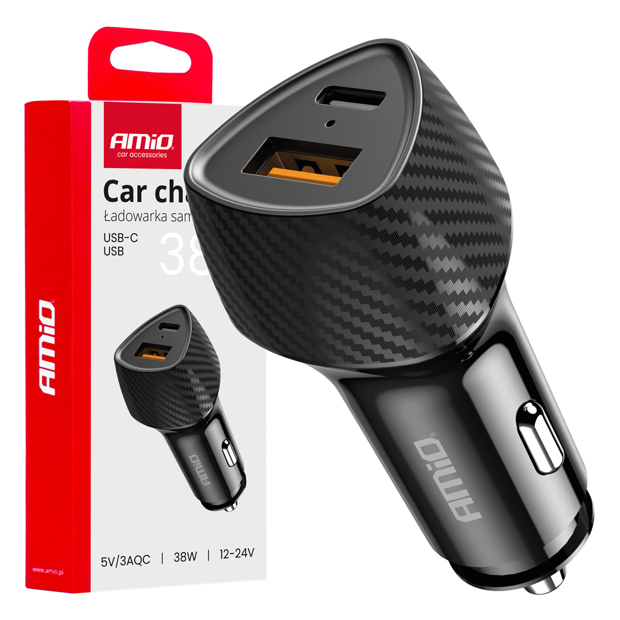 Cargador de coche QC+PD 38W USB-A + USB-C AMIO-04283 4 Cargador de coche QC+PD 38W USB-A + USB-C AMIO-04283