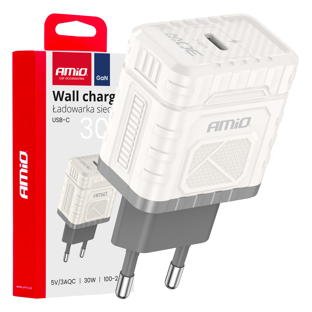 Cargador de pared Quick Charge GaN PD 30W USB-C AMIO-04285 1 Cargador de pared Quick Charge GaN PD 30W USB-C AMIO-04285