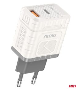 Cargador de pared Quick Charge GaN 30W USB-A + USB-C AMIO-04286