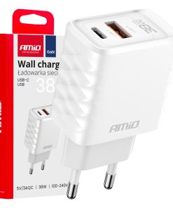 Cargador de pared Cargador Rápido GaN 38W USB-A + USB-C AMIO-04287
