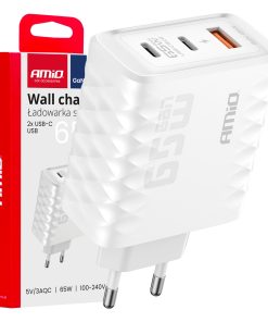 Cargador de pared Quick Charge 65W USB-A + 2xUSB-C AMIO-04289
