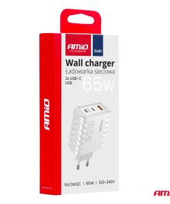 Cargador de pared Quick Charge 65W USB-A + 2xUSB-C AMIO-04289
