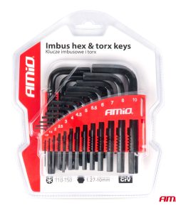 Llaves allen (imbus) y llaves tipo torx CRV negras 22pzs AMIO-04297