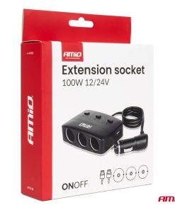 Toma de extensióni 2x USB-A ON/OFF LED 12V 24V 100W 70cm AMIO-04363