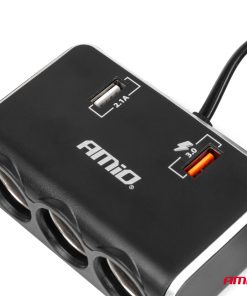 Toma de extensióni 2x USB0A QC3.0 12V 24V 120W 80cm AMIO-04364
