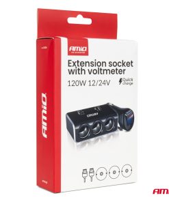 Toma de extensióni 2x USB0A QC3.0 12V 24V 120W 80cm AMIO-04364