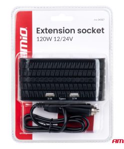 Toma de extensióni 2x USB-A 1x USB-C 12V 24V 120W 80cm AMIO-04367