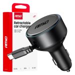Cargador de coche retráctil cable C + puerto USB C 12/24V 60W AMIO-04368